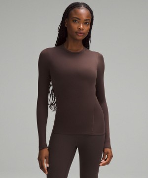 Coffee Lululemon Wundermost Ultra-Soft Nulu Crewneck Long-Sleeve Women T Shirts | NZ_LuLu63372