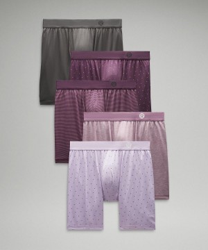 Grey / Brown Purple / Stripes Purple / Purple / Deep Green Lululemon Always In Motion Long Boxer 7" 5 Pack Men Underwear | NZ_LuLu77838