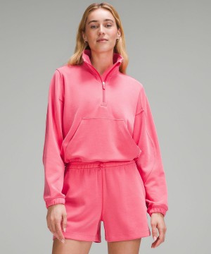 Pink Lululemon Brushed Softstreme Half Zip Women Hoodies & Sweatshirts | NZ_LuLu75547
