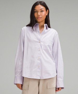 Purple Lululemon Relaxed-Fit Cotton-Blend Poplin Button-Down Women Long Sleeve Shirts | NZ_LuLu88778